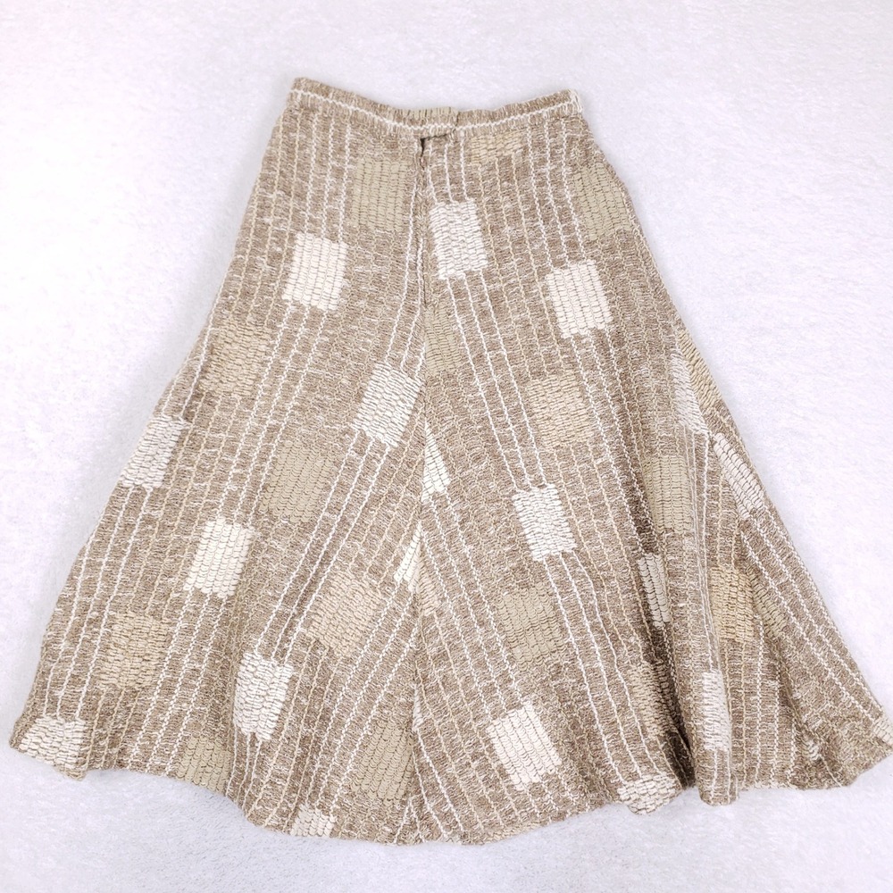 Vintage 70s Handmade Midi Skirt Womens XS S Beige Geometric Boho A Line - Picture 6 of 7